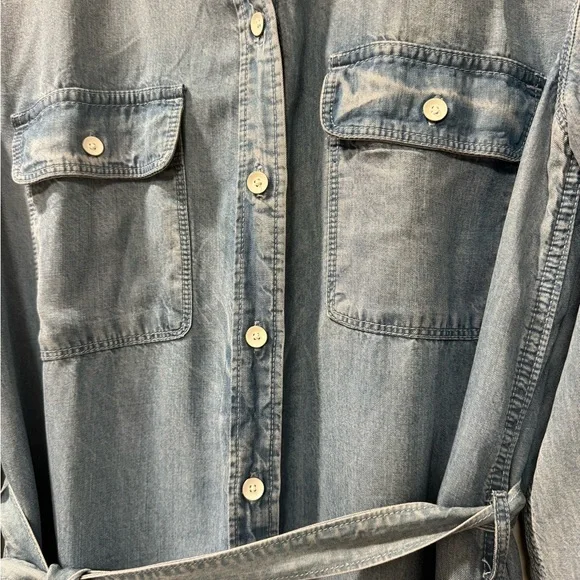 Light Blue Denim Shirt Dress with Tie Belt - Picture 5 of 11